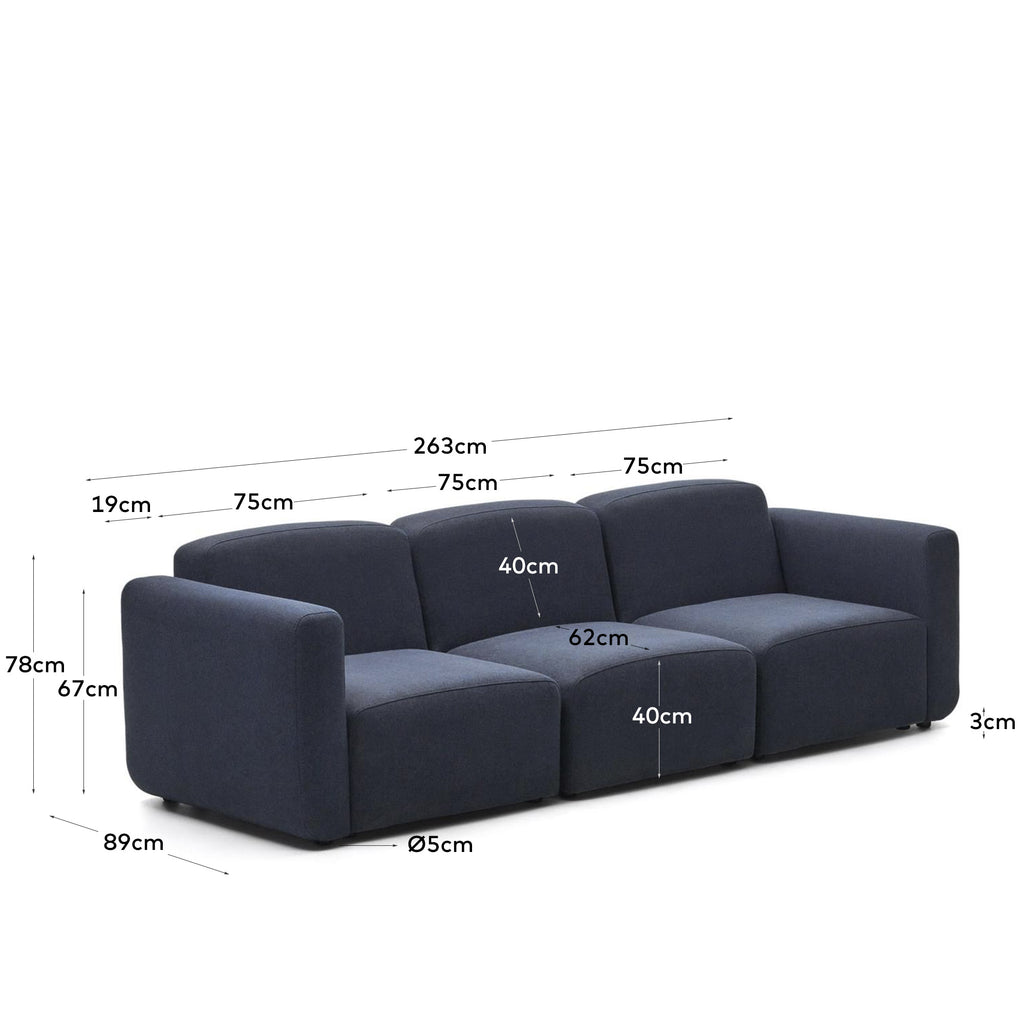 Sofà modular Neom 3 places blau 263 cm FSC Mix Credit