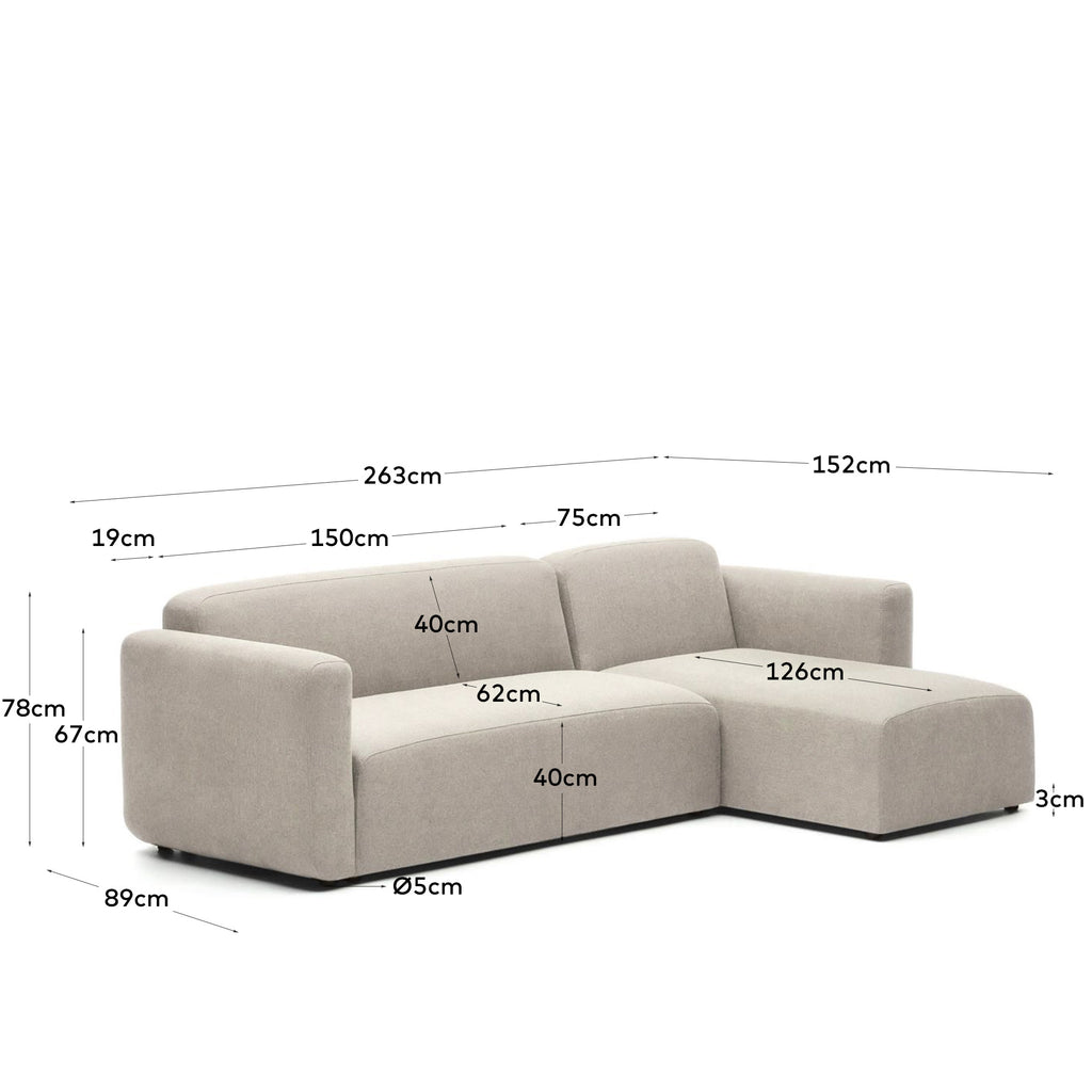Sofà modular Neom 3 places chaise longue dret/esquerre beix 263 cm FSC Mix Credit