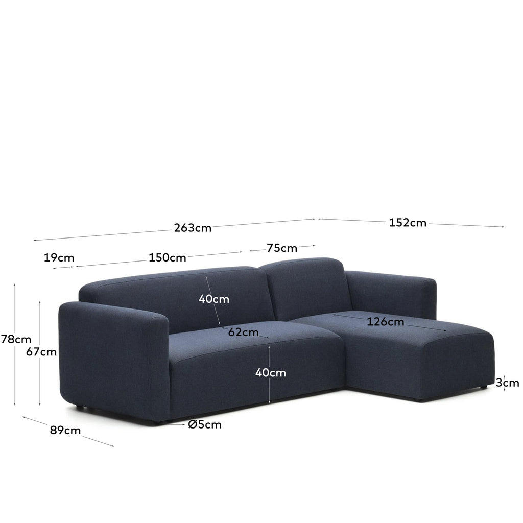 Sofà modular Neom 3 places chaise longue dret/esquerre blau 263 cm FSC Mix Credit
