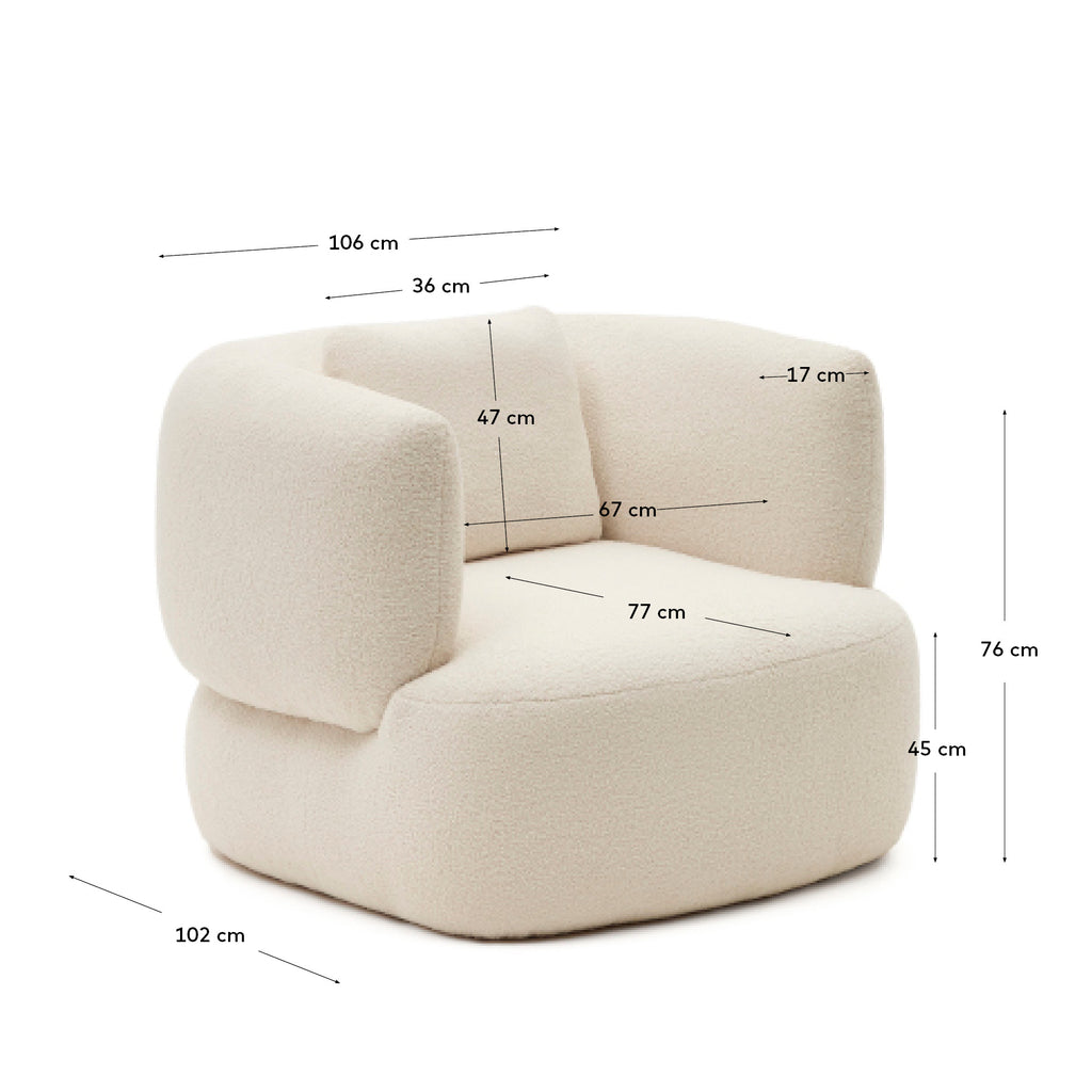 Fauteuil avec coussin Martina en bouclette écrue FSC Mix Credit