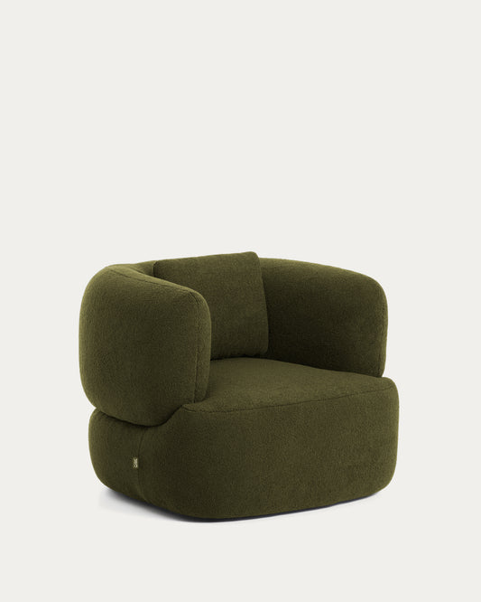 Fauteuil pivotant avec coussin Martina en bouclette vert foncé FSC Mix Credit