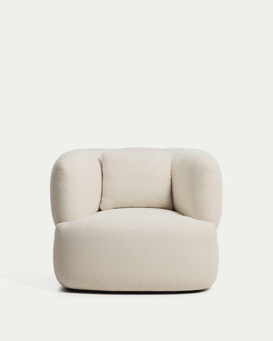 Fauteuil pivotant avec coussin Martina en chenille écrue FSC Mix Credit