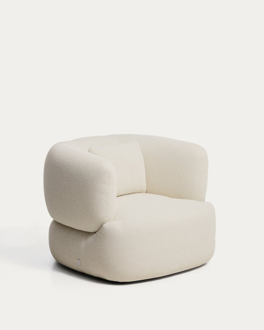 Fauteuil pivotant avec coussin Martina en chenille écrue FSC Mix Credit