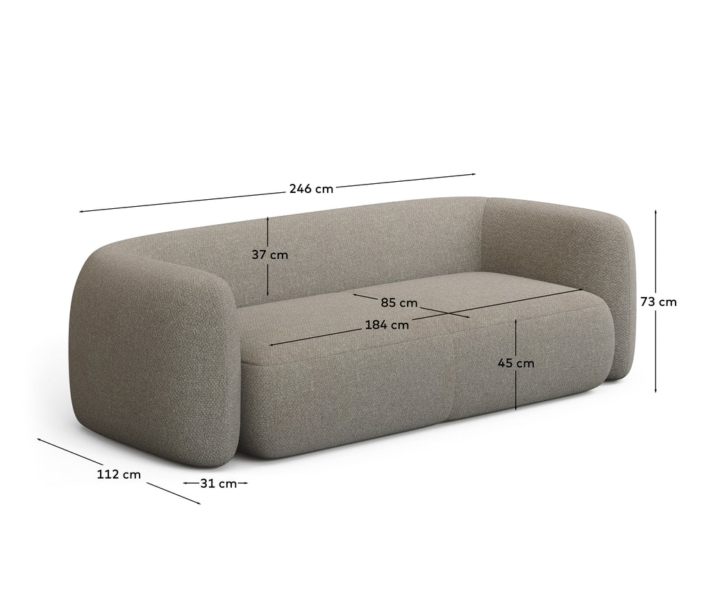 Canapé Martina 3 places en bouclette coloris pierre 246 cm – Certifié FSC Mix Credit
