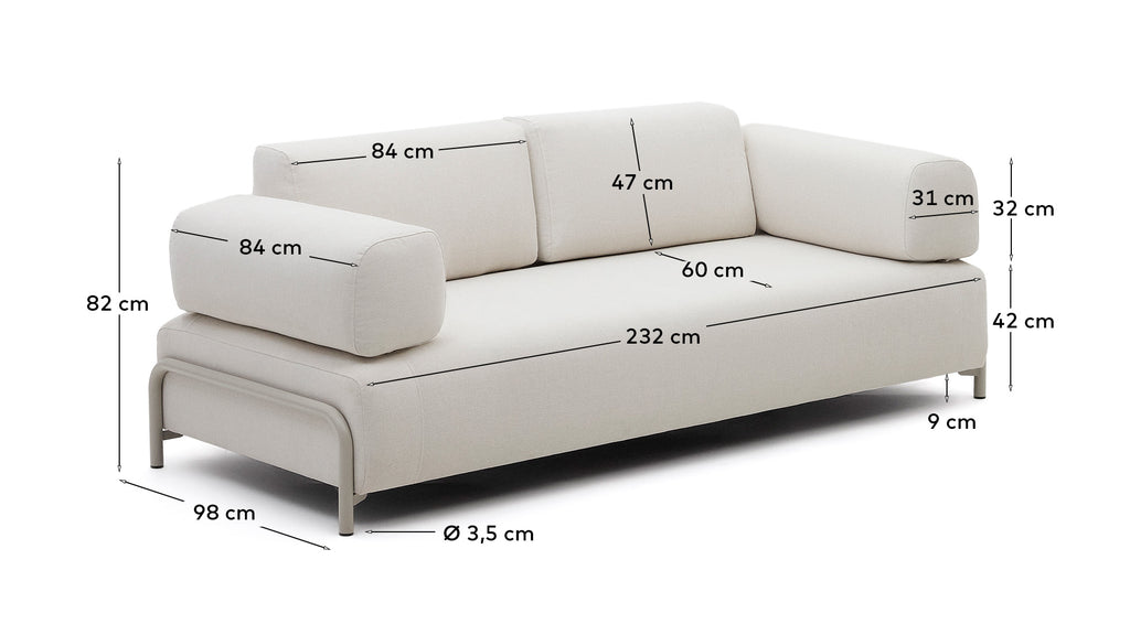 Sofà Compo 3 places de chenilla beix i estructura de metall beix 232 cm FSC Mix Credit