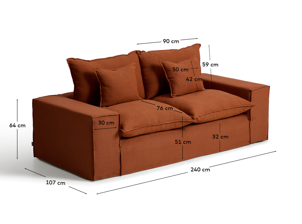 Sofà desenfundable Anarela 2 places de lli terracota 240 cm FSC Mix Credit