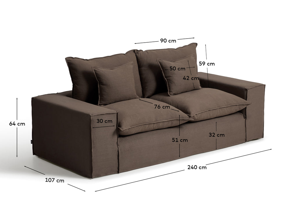 Sofá desenfundable Anarela 2 plazas de lino topo 240 cm FSC Mix Credit