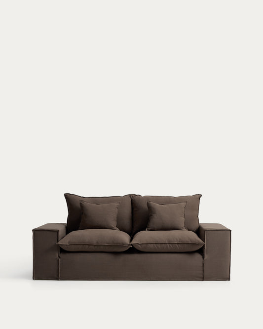 Canapé déhoussable Anarela 2 places en 100 % lin taupe 240 cm FSC Mix Credit