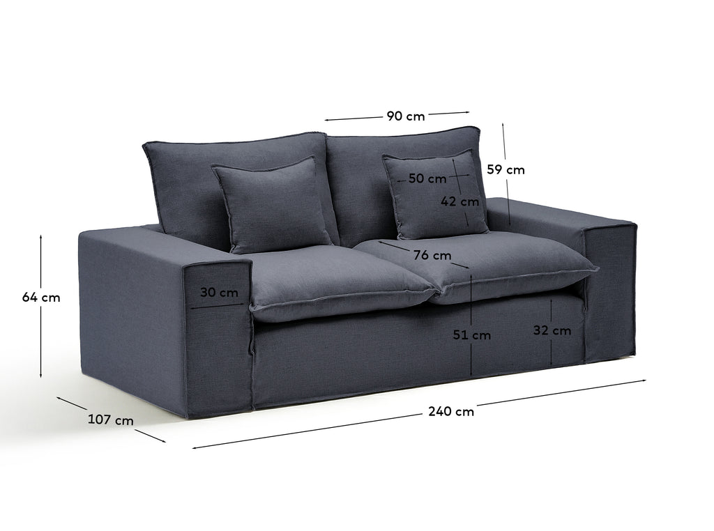 Sofà desenfundable Anarela 2 places de lli i viscosa gris fosc 240 cm FSC Mix Credit