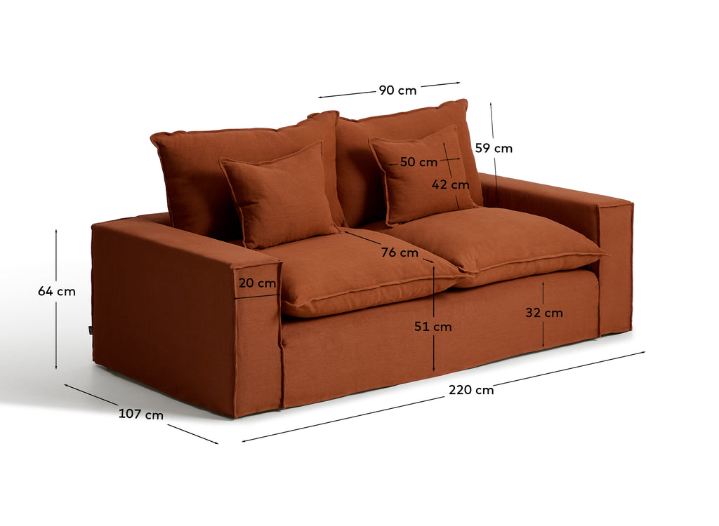 Sofà desenfundable Anarela 2 places de lli terracota 220 cm FSC Mix Credit