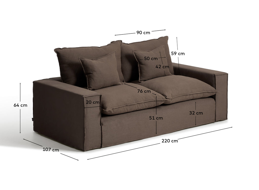 Sofá desenfundable Anarela 2 plazas de lino topo 220 cm FSC Mix Credit