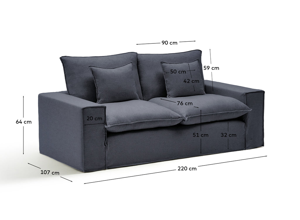 Sofà desenfundable Anarela 2 places de lli i viscosa gris fosc 220 cm FSC Mix Credit