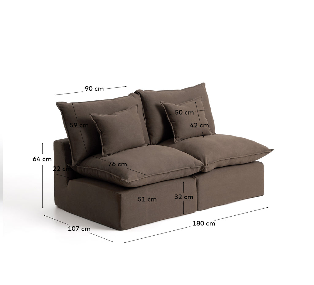 Canapé modulable déhoussable Anarela 2 places en 100 % lin taupe 180 cm FSC Mix Credit