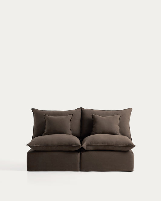 Canapé modulable déhoussable Anarela 2 places en 100 % lin taupe 180 cm FSC Mix Credit
