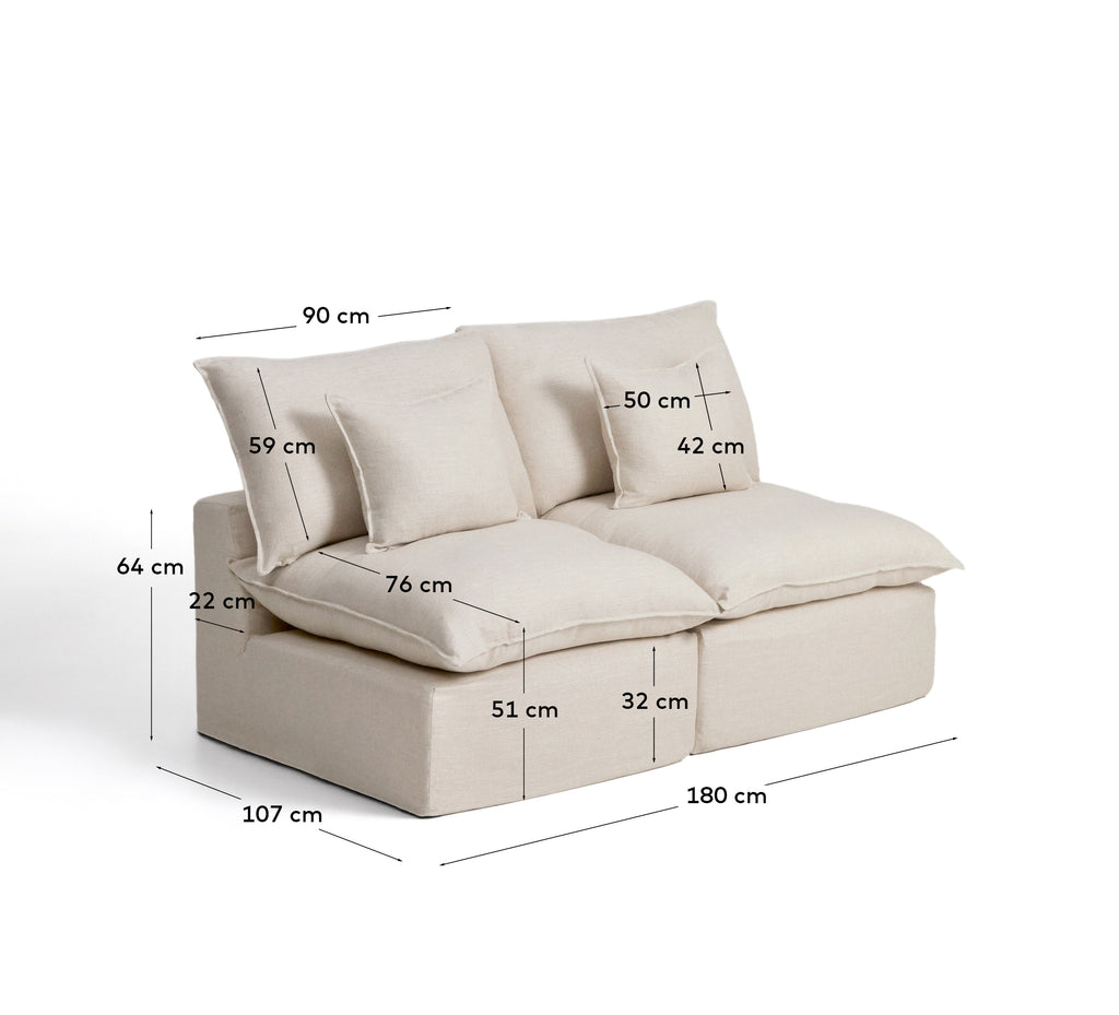 Sofà modular desenfundable Anarela 2 places de lli i viscosa beix 180 cm FSC Mix Credit