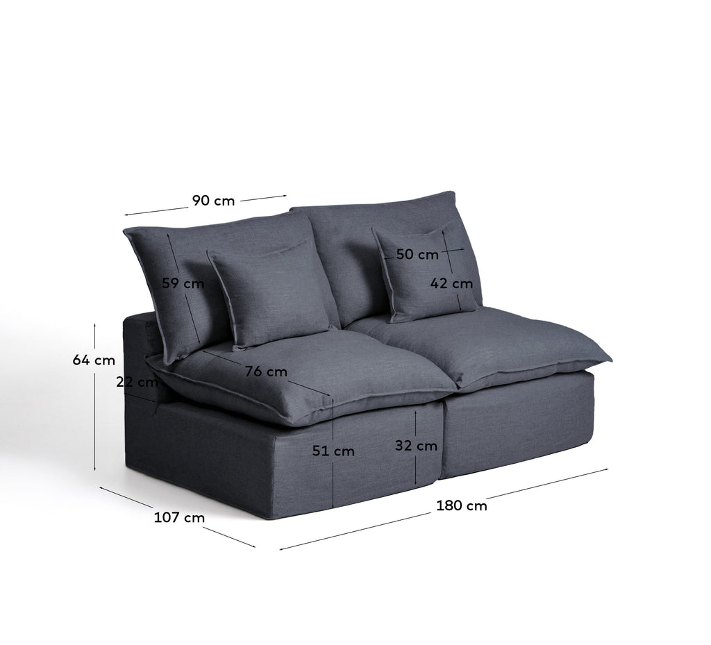 Canapé modulable déhoussable Anarela 2 places en lin et viscose gris foncé 180 cm FSC Mix Credit