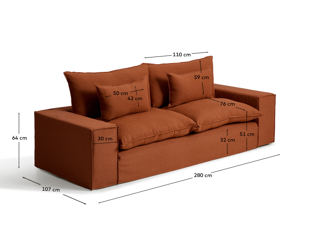 Sofà desenfundable Anarela 3 places de lli terracota 280 cm FSC Mix Credit