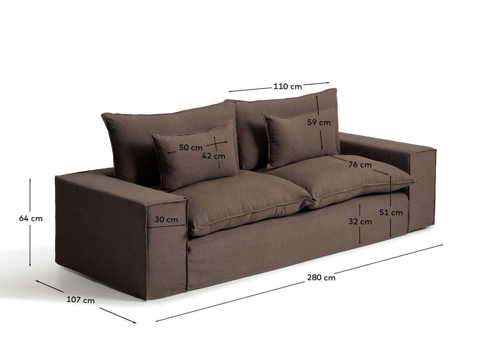 Sofá desenfundable Anarela 3 plazas de lino topo 280 cm FSC Mix Credit