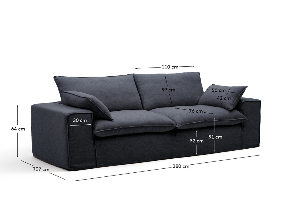 Sofà desenfundable Anarela 3 places de lli i viscosa gris fosc 280 cm FSC Mix Credit