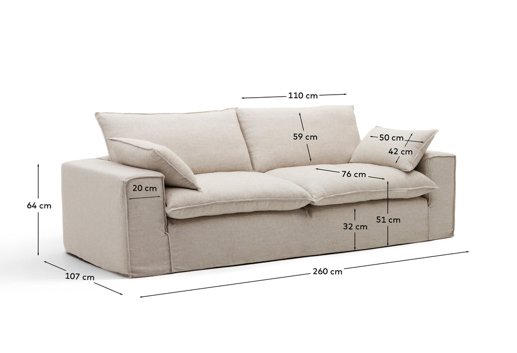 Sofà desenfundable Anarela 3 places de lli i viscosa beix 260 cm FSC Mix Credit