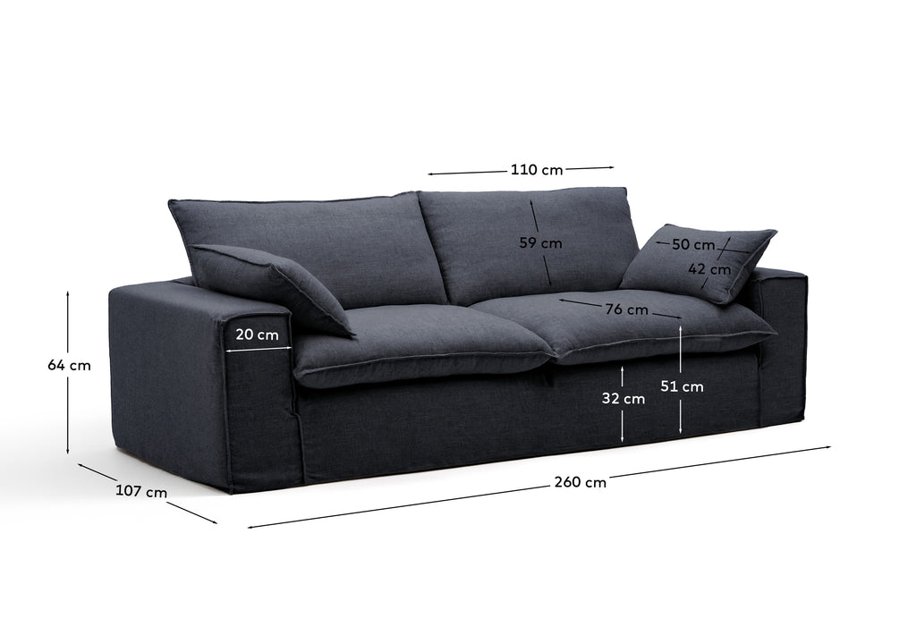 Sofà desenfundable Anarela 3 places de lli i viscosa gris fosc 260 cm FSC Mix Credit