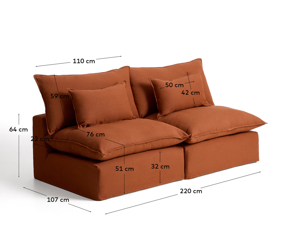 Canapé modulable déhoussable Anarela 3 places en lin terracotta 220 cm FSC Mix Credit