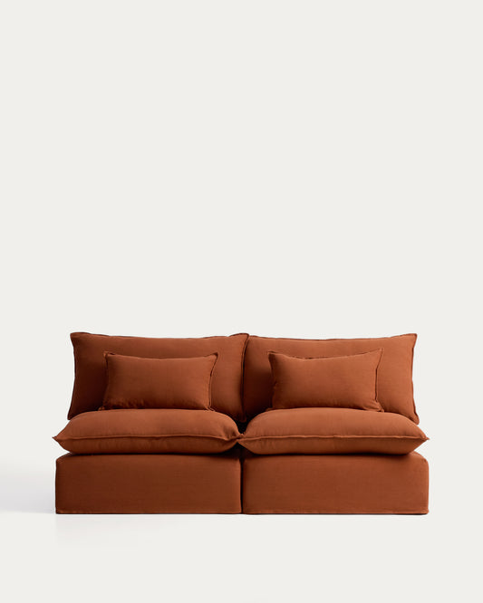 Canapé modulable déhoussable Anarela 3 places en 100 % lin terracotta 220 cm FSC Mix Credit