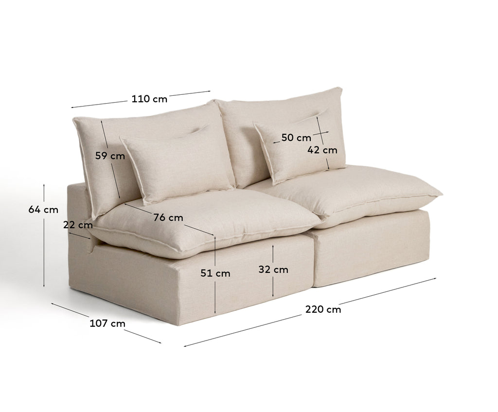 Sofà modular desenfundable Anarela 3 places de lli i viscosa beix 220 cm FSC Mix Credit