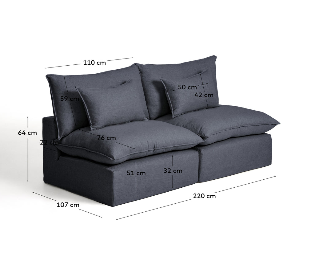 Sofá modular desenfundable Anarela 3 plazas de lino y viscosa gris oscuro 220 cm FSC Mix Credit