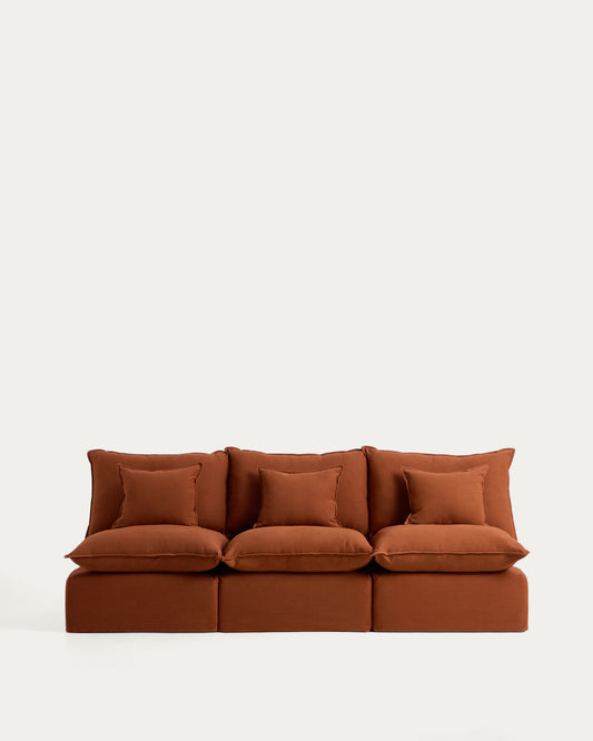 Canapé modulable déhoussable Anarela 3 places en 100 % lin terracotta 270 cm FSC Mix Credit