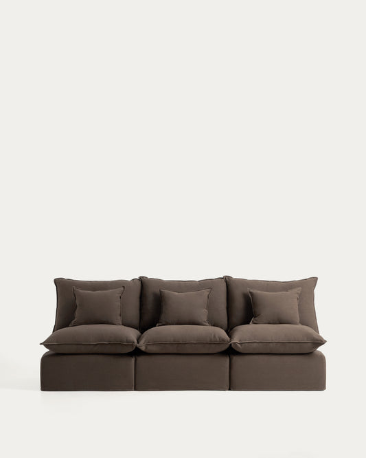 Canapé modulable déhoussable Anarela 3 places en 100 % lin taupe 270 cm FSC Mix Credit