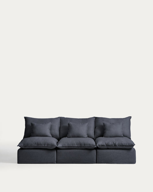 Canapé modulable déhoussable Anarela 3 places en lin et viscose gris foncé 270 cm FSC Mix Credit
