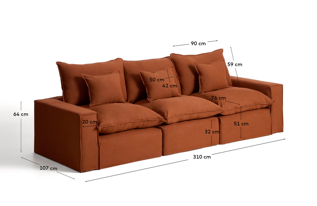 Sofà modular desenfundable Anarela 3 places de lli terracota 310 cm FSC Mix Credit