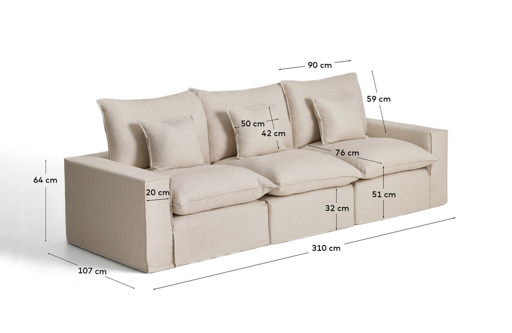 Sofà modular desenfundable Anarela 3 places de lli i viscosa beix 310 cm FSC Mix Credit