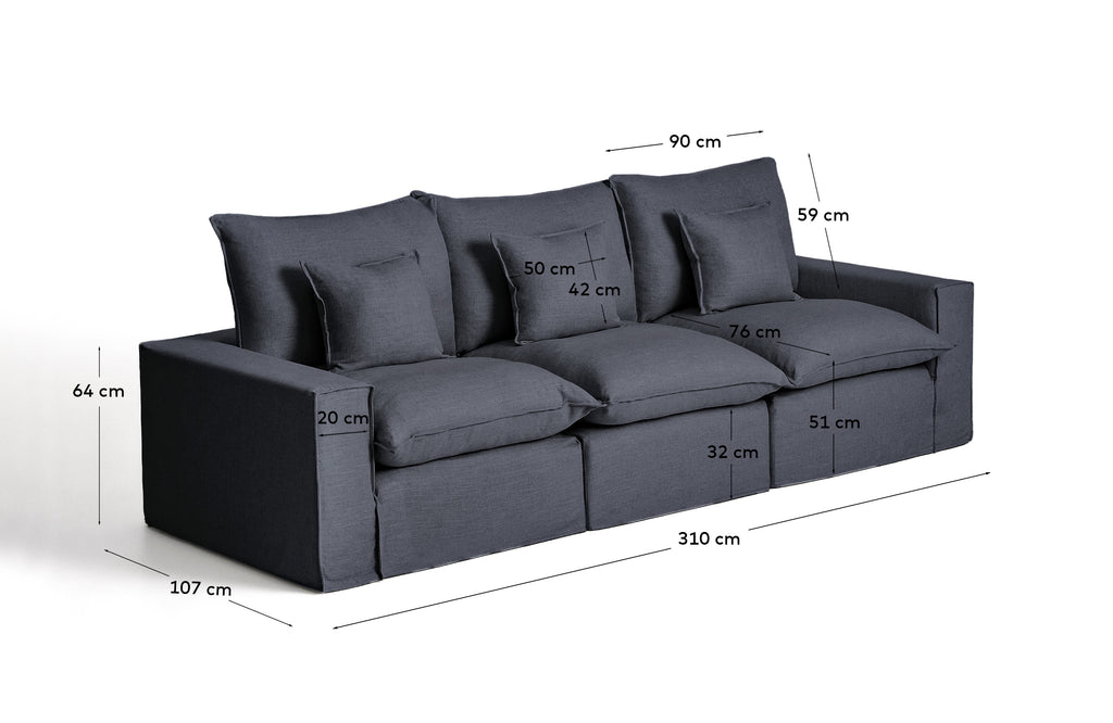 Sofà modular desenfundable Anarela 3 places de lli i viscosa gris fosc 310 cm FSC Mix Credit