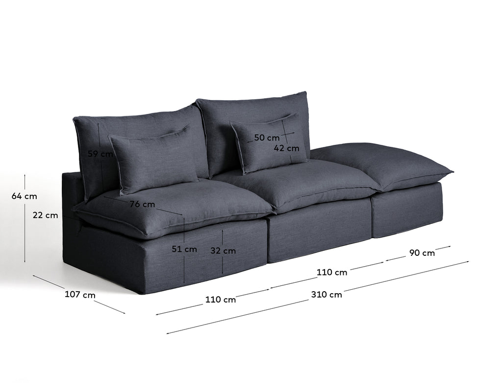Canapé modulable déhoussable Anarela 3 places en lin et viscose gris foncé 310 cm FSC Mix Credit