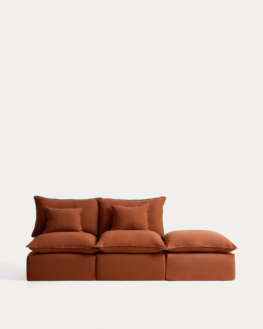 Canapé modulable déhoussable Anarela 2 places avec pouf terminal en 100 % lin terracotta 270 cm FSC Mix Credit
