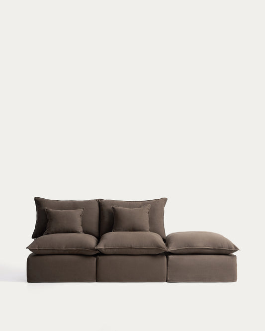 Canapé modulable déhoussable Anarela 2 places avec pouf terminal en 100 % lin taupe 270 cm FSC Mix Credit
