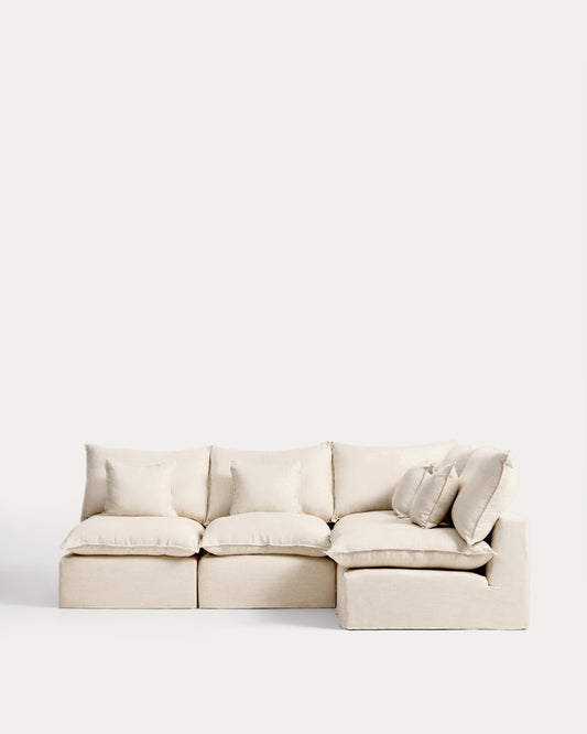 Canapé d’angle modulable déhoussable Anarela 4 places en lin et viscose beige 287 x 197 cm / 197 x 287 cm FSC Mix Credit