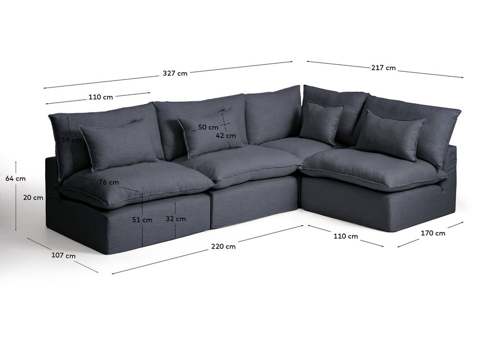 Sofà raconer modular desenfundable Anarela 6 places de lli i viscosa gris fosc 327 x 217 / 217 x 327 cm FSC Mix Credit