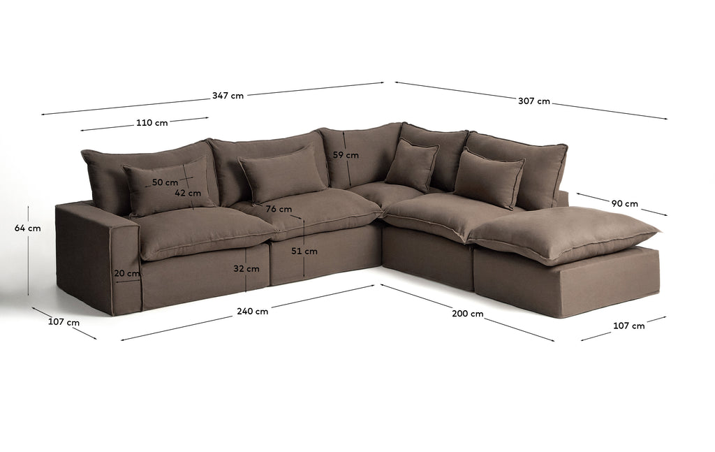 Sofà raconer modular desenfundable Anarela 6 places de lli taupe 347 x 307 cm FSC Mix Credit