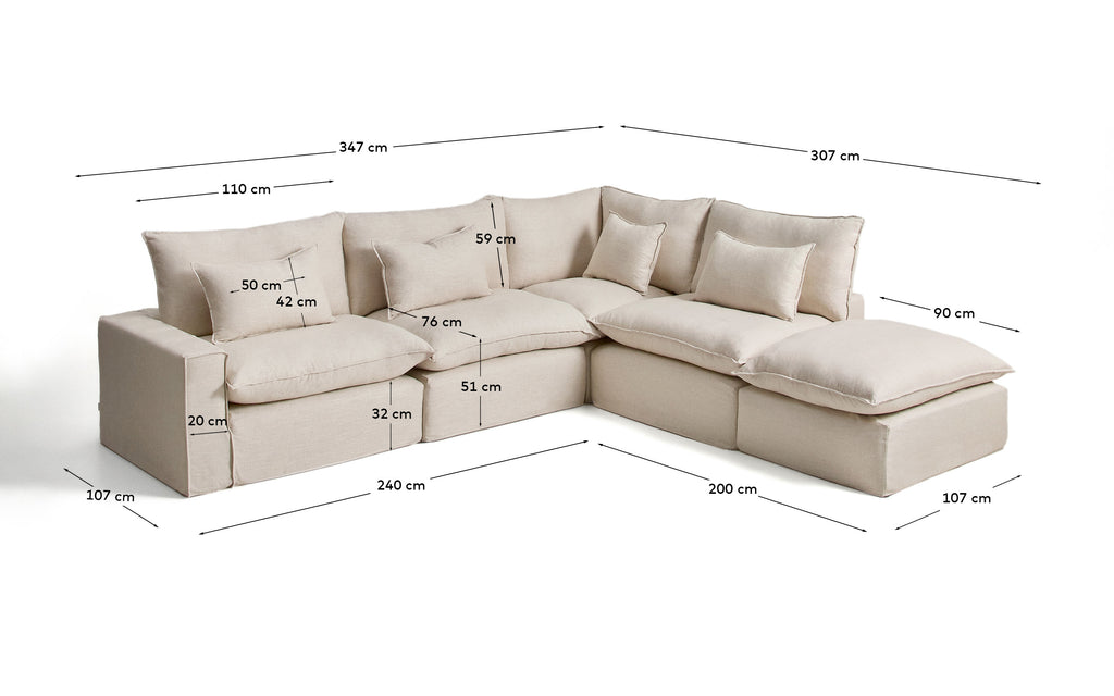 Sofà raconer modular desenfundable Anarela 6 places de lli i viscosa beix 347 x 307 cm FSC Mix Credit