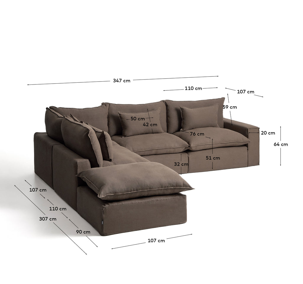 Sofà raconer modular desenfundable Anarela 6 places de lli taupe 307 x 347 cm FSC Mix Credit