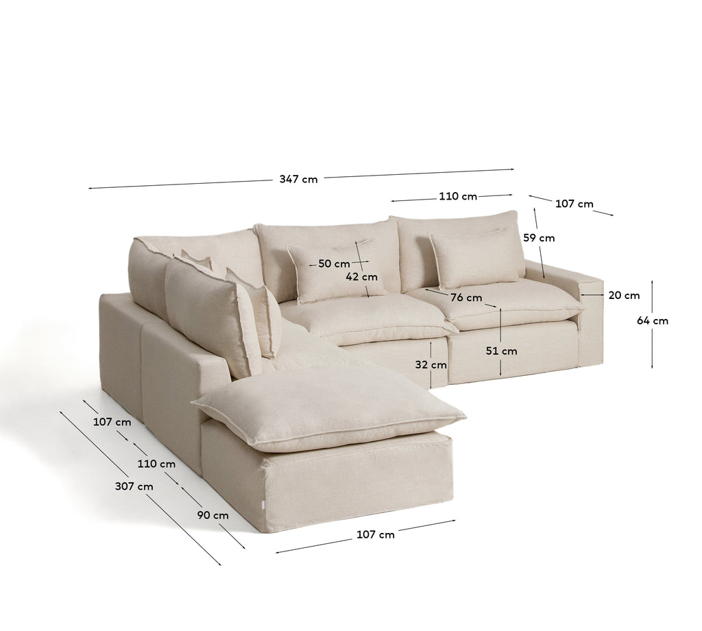 Sofà raconer modular desenfundable Anarela 6 places de lli i viscosa beix 307 x 347 cm FSC Mix Credit