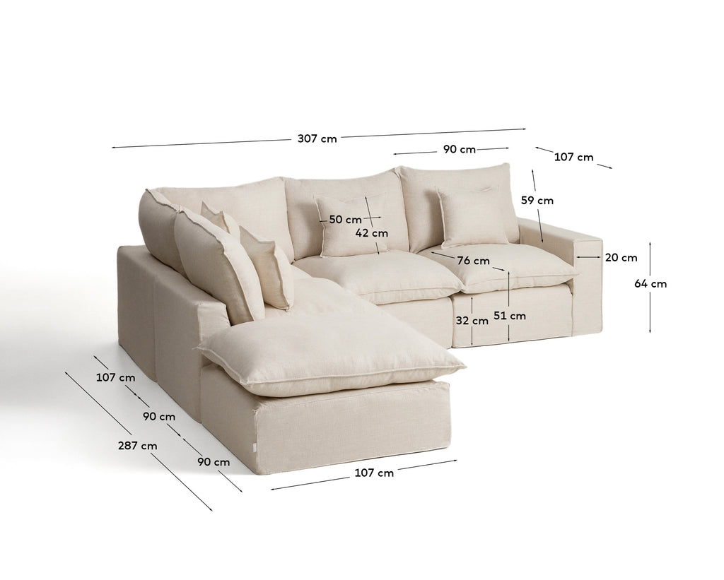 Sofà raconer modular desenfundable Anarela 4 places de lli i viscosa beix 287 x 307 cm FSC Mix Credit