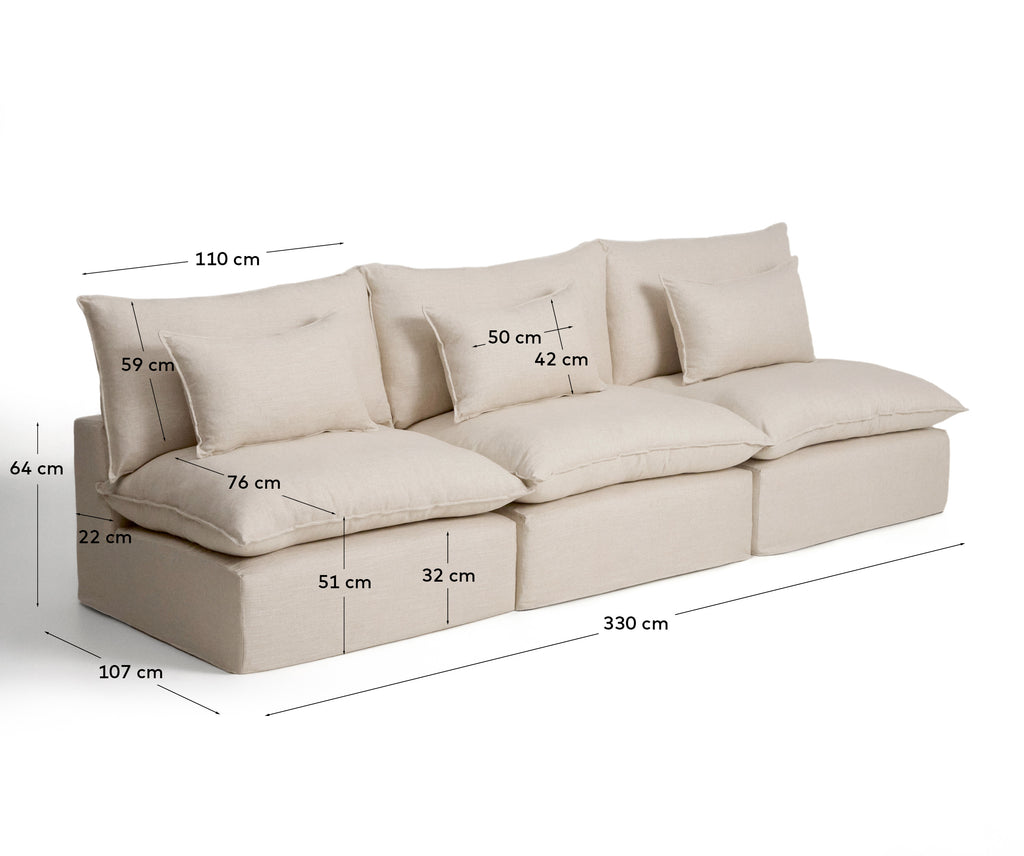 Sofà modular desenfundable Anarela 5 places de lli i viscosa beix 330 cm FSC Mix Credit
