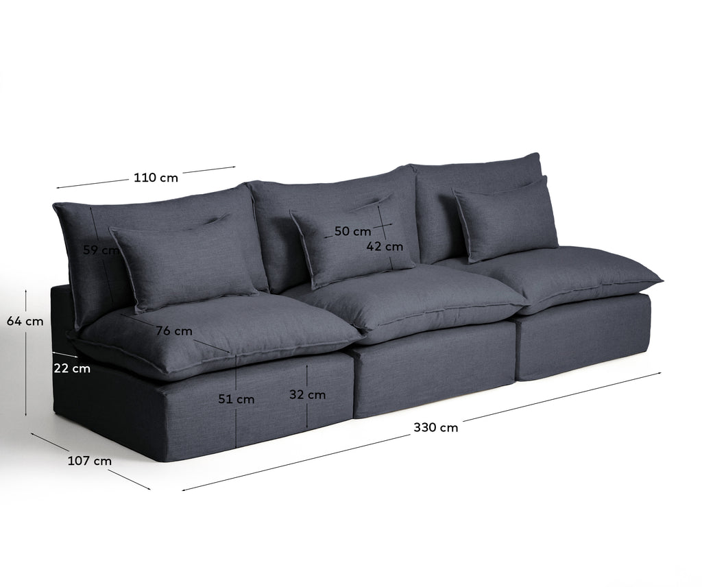 Sofá modular desenfundable Anarela 5 plazas de lino y viscosa gris oscuro 330 cm FSC Mix Credit