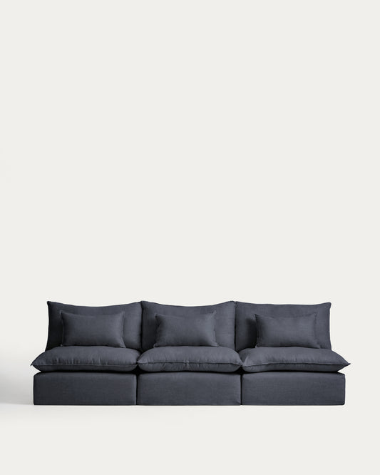 Canapé modulable déhoussable Anarela 5 places en lin et viscose gris foncé 330 cm FSC Mix Credit