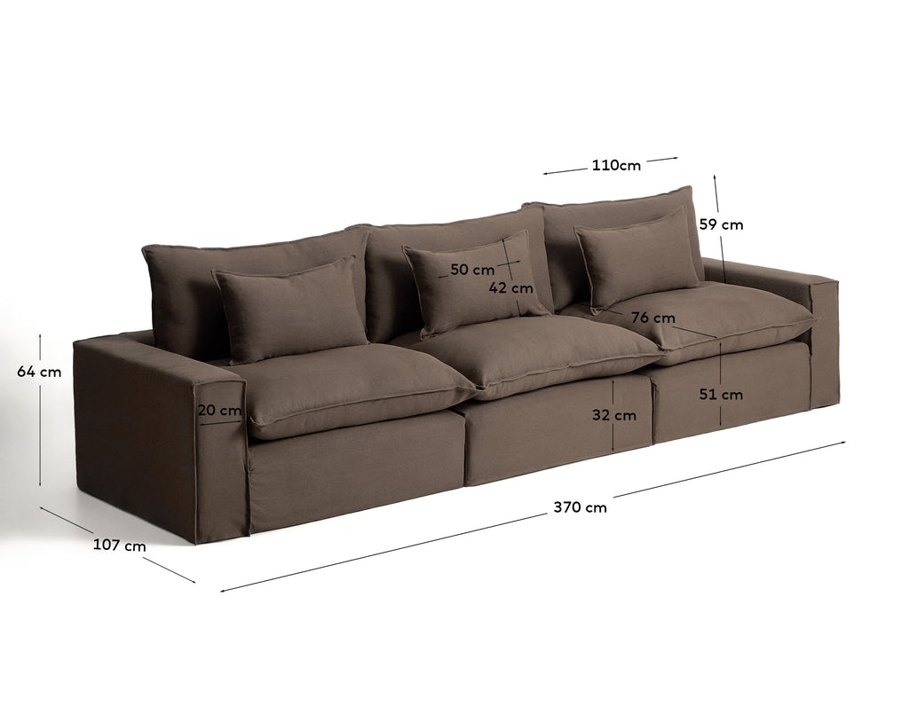 Sofà modular desenfundable Anarela 5 places de lli taupe 370 cm FSC Mix Credit