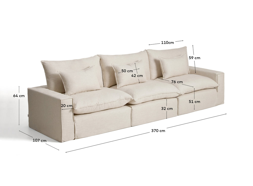 Sofà modular desenfundable Anarela 5 places de lli i viscosa beix 370 cm FSC Mix Credit